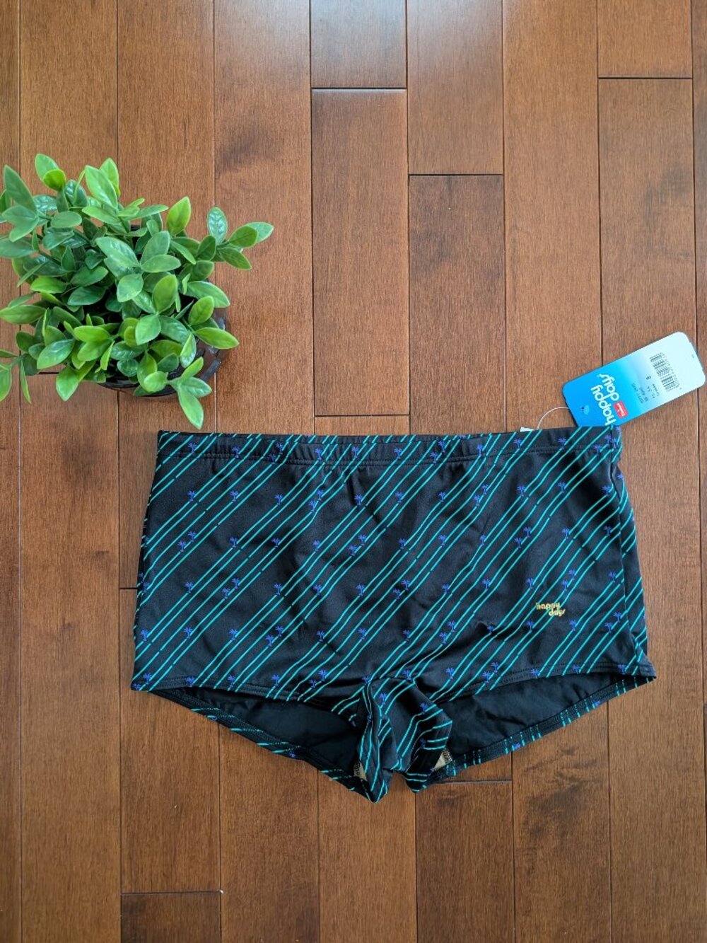 STRIPED PALM TREE PRINT VINTAGE BIKINI SHORTS